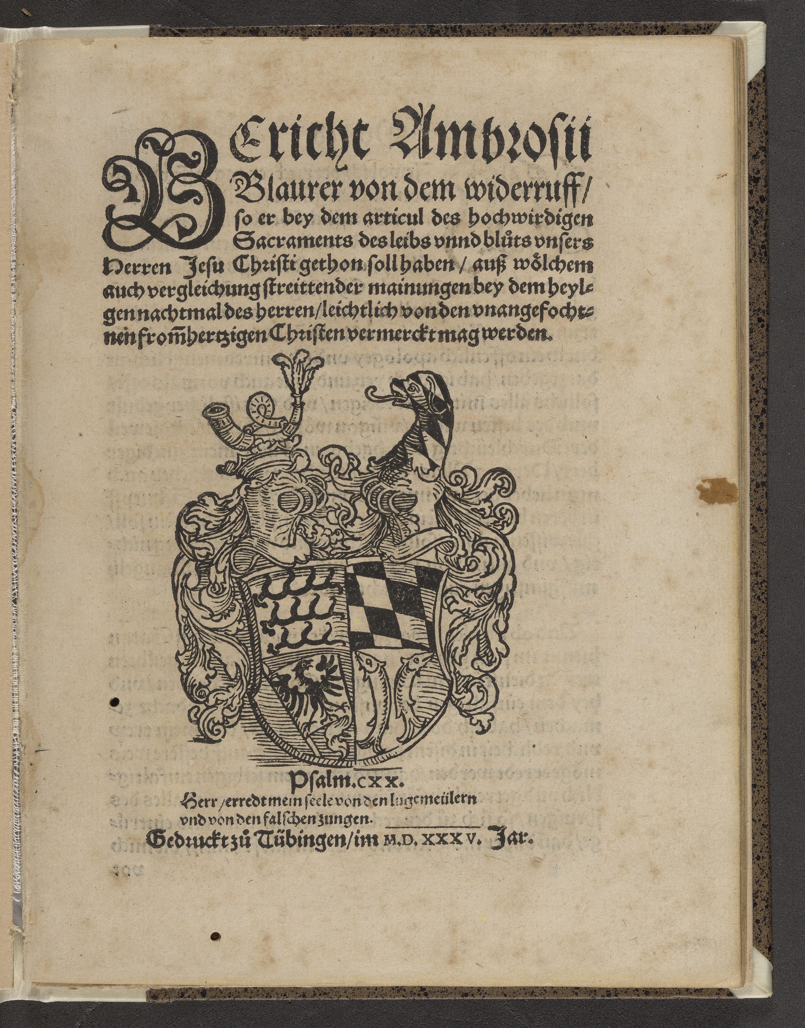 Summary: When Blarer was asked by Duke Ulrich of Württemberg to introduce the Reformation in the duchy, he tried to mediate between Zwingli and the Lutherans in the matter of the eucharist. He came to Stuttgart in 1534 to support a compromise and was criticized for abandoning the position he had held while still in Konstanz. In this tract he defends himself against these criticisms and affirms his support of the Stuttgart Concord.