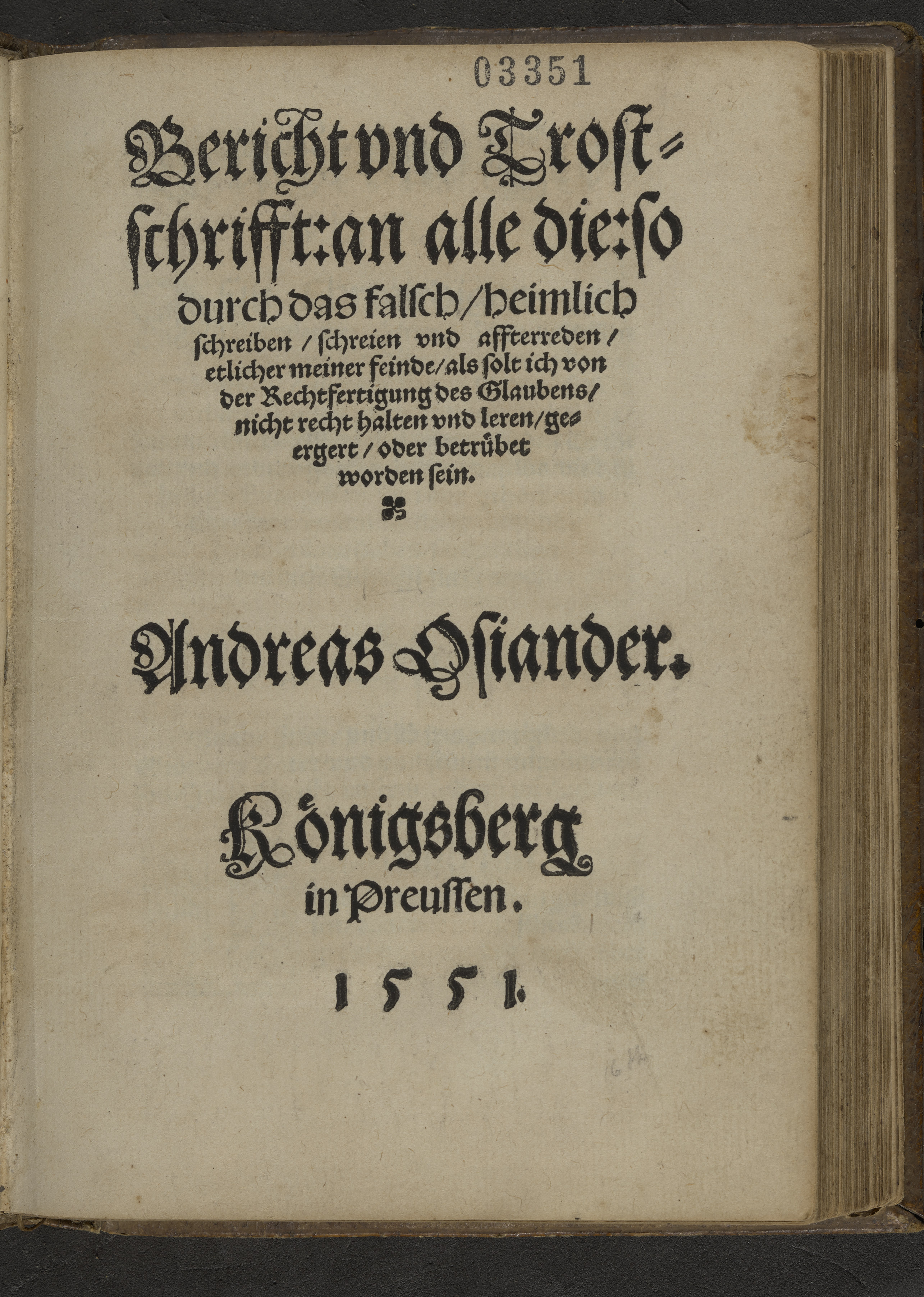 Summary: Short tract by Andreas Osiander in defense of his view of justification.