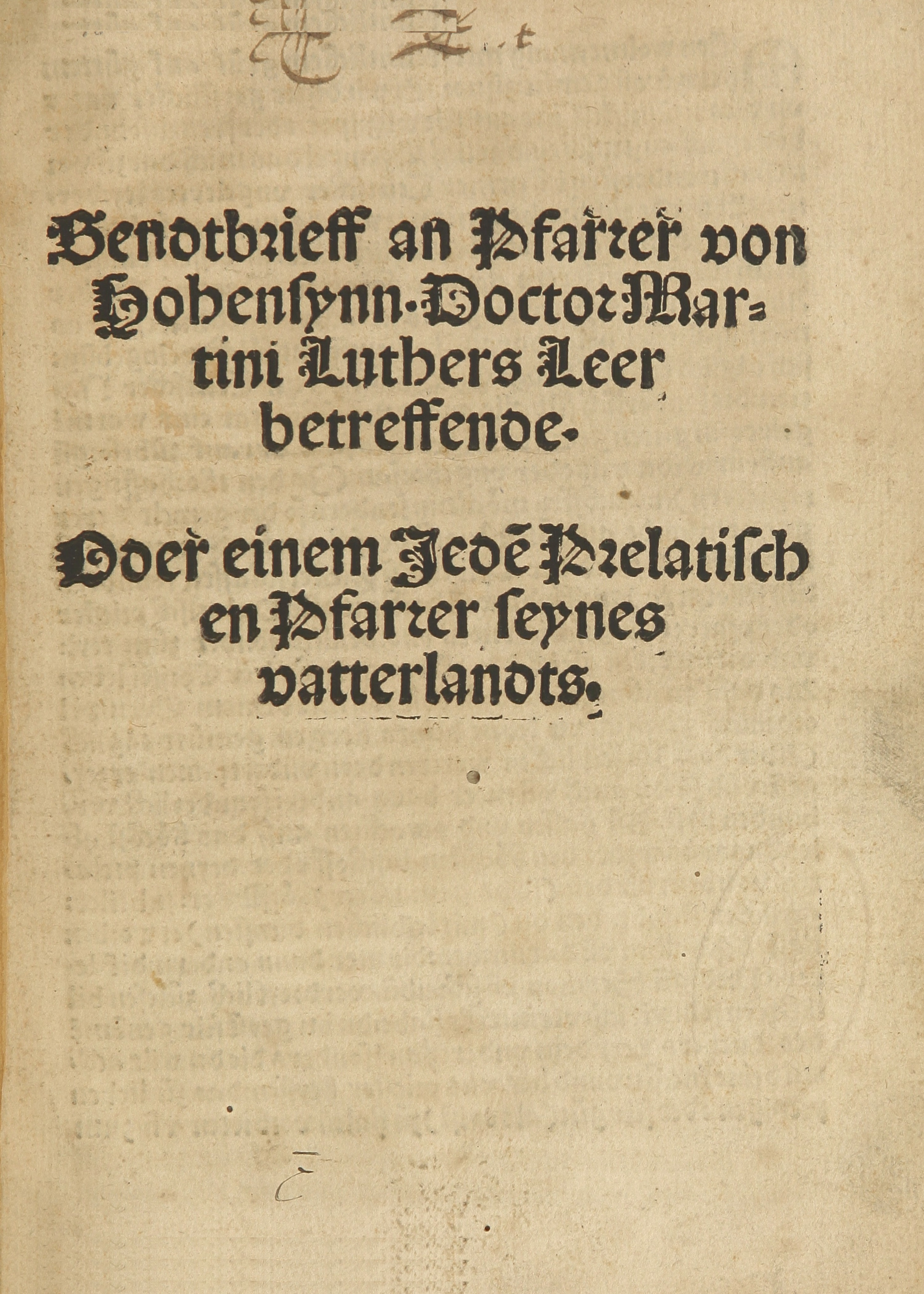 Summary: This is a Catholic pamphlet warning against Luther&#039;s errors. &quot;Pastor Highmind&quot; may be pseudonym or the name of a real Pastor von Hohensynn.