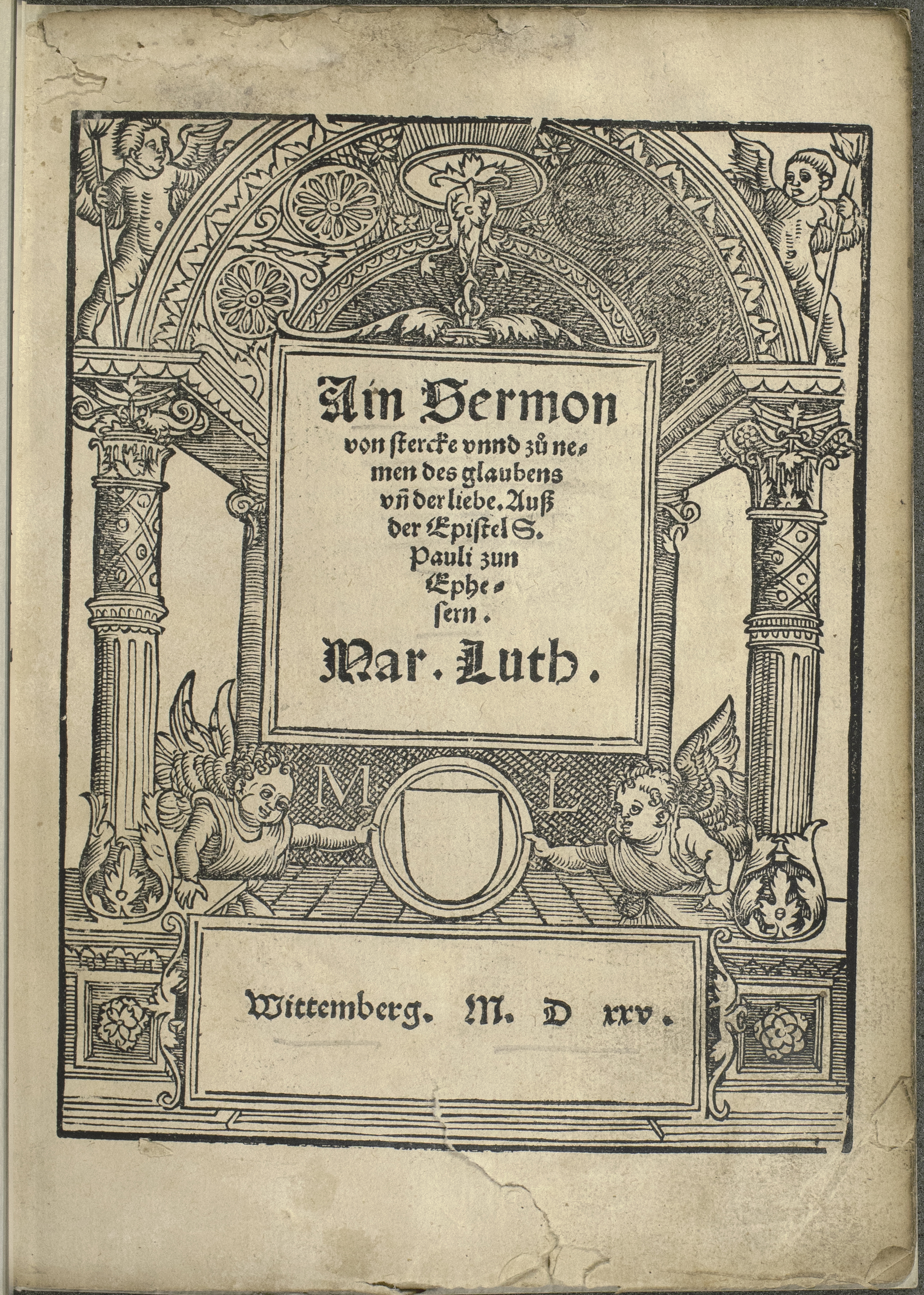 Summary: Sixth of six printings to appear in 1525, the year of its initial printing, of this sermon by Luther on the strengthening of faith and love.