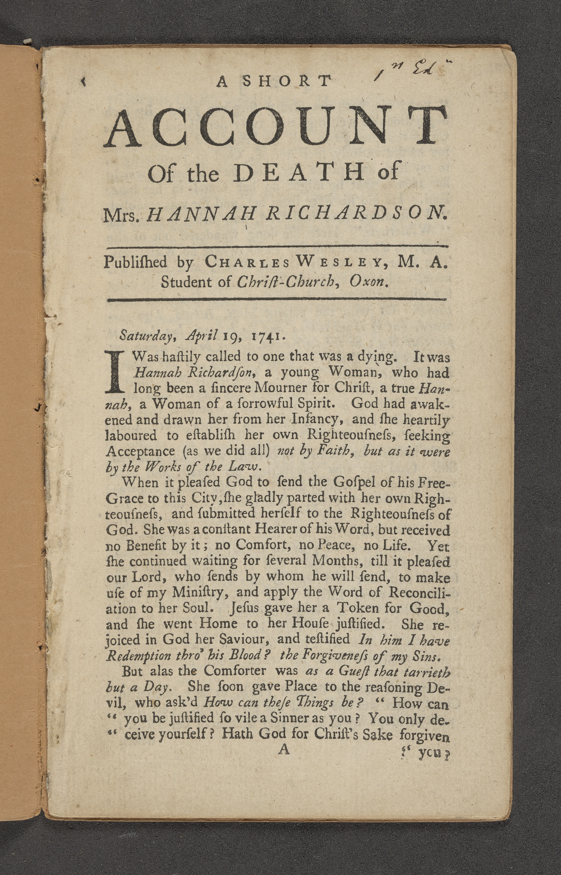 Summary: An account of the death of Mrs. Hannah Richardson.