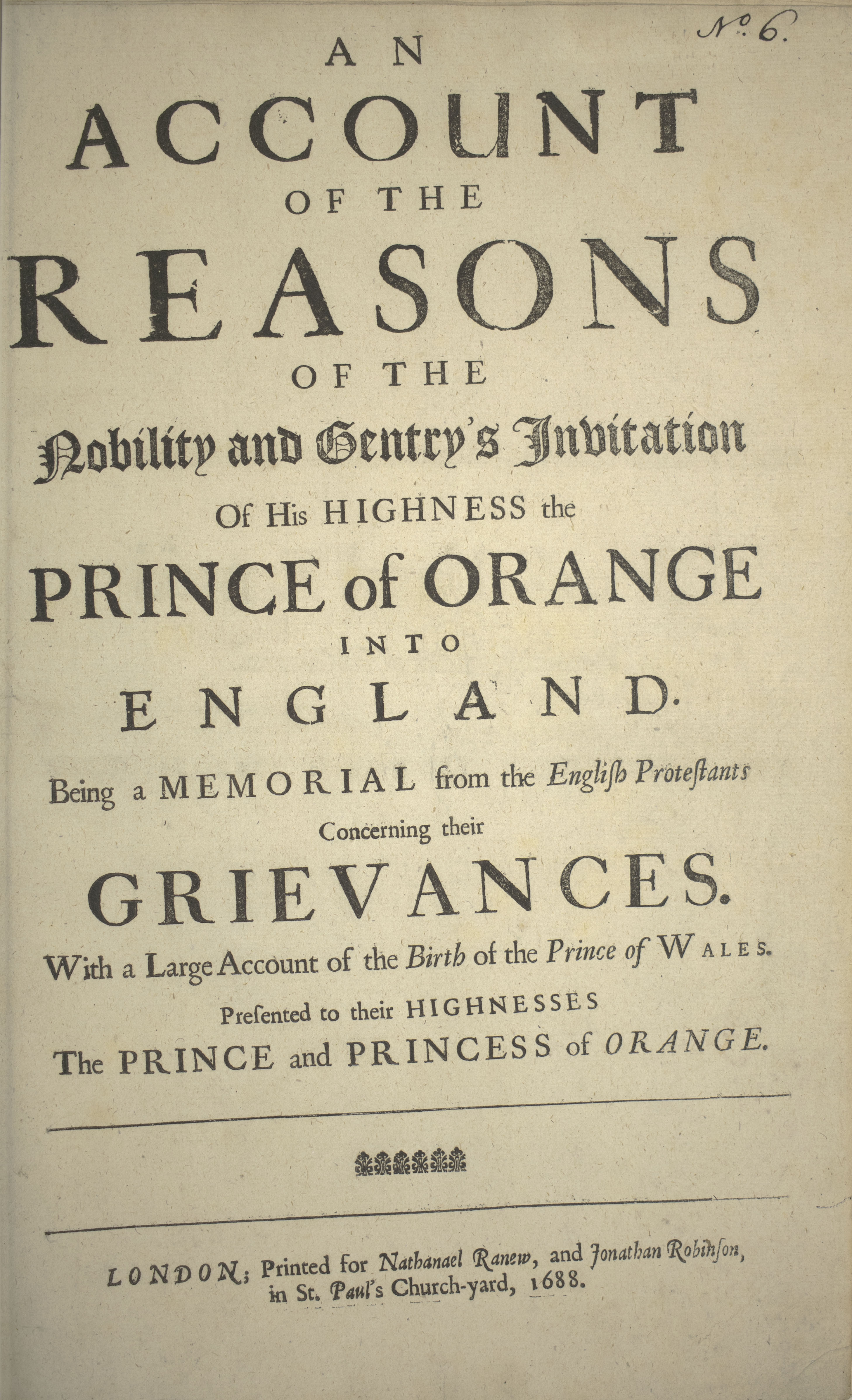 Summary: An appeal by Protestants to William III and Mary II to recognize the grievances of Protestants against Catholicism.