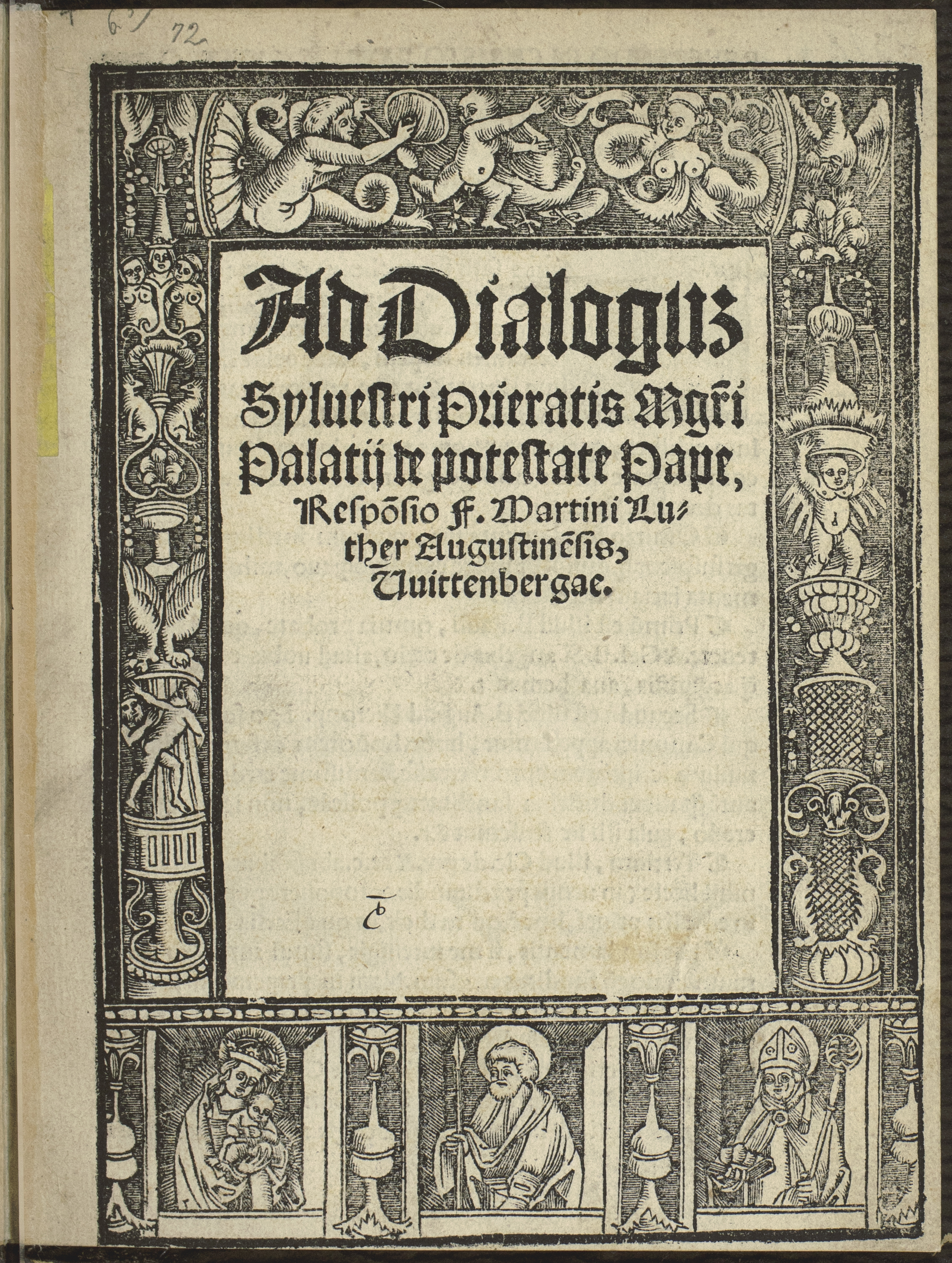 Summary: When Luther received S. Mazzolini&#039;s Dialogue on the 95 Theses, he put it into print at once to show just how weak a piece Mazzolini had written. He followed it up with the present work which includes Mazzolini&#039;s text and Luther&#039;s reply to it. Even the Pope is said to have been embarrassed by Mazzolini&#039;s poor performance in this work. The Dominicans are reported to have bought up the first edition, presumably to prevent its further circulation.