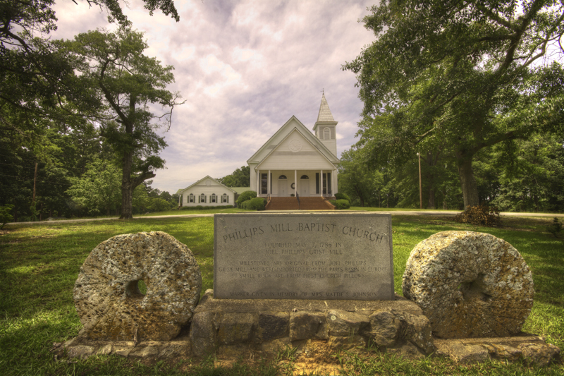 A 3D rendering of the Phillips Mill Baptist Church building.