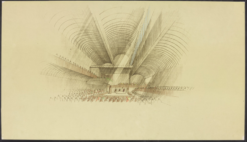 An interior sketch of the Cannon Chapel sanctuary space (facing East?).