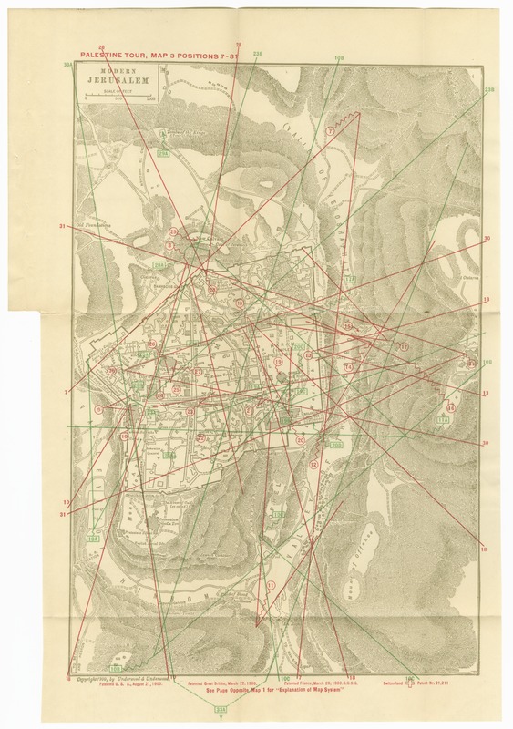 A map showing the corresponding locations where stereoscopic images were taken of Jerusalem and the surrounding areas.