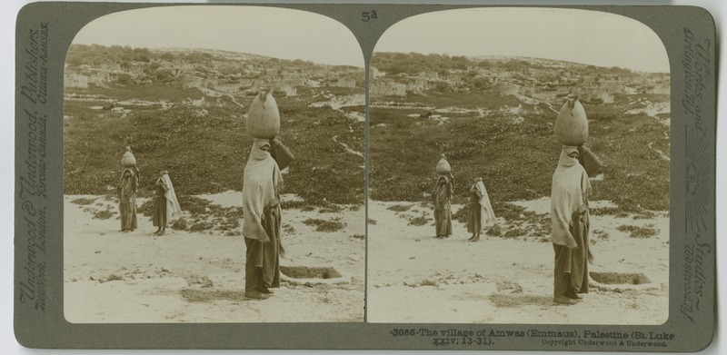 View of the town of Amwas (ʻImwās) in Palestine. This slide identifies it with Emmaus, but current scholarship supports that this is likely not the site of the ancient biblical city.