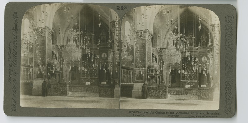 Interior view of the Cathedral of Saint Jaimes in Jerusalem, the principal church of the Armenian Patriarchate of Jerusalem.
