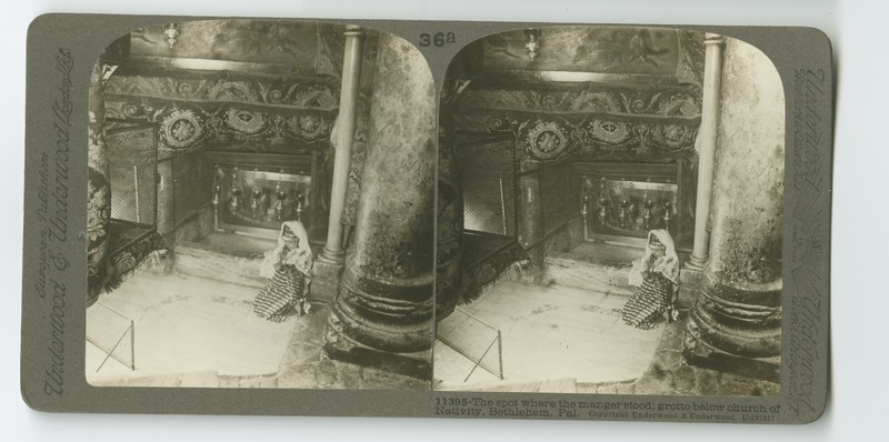 An interior view of the Church of the Nativity, showing the location where the manger stood.