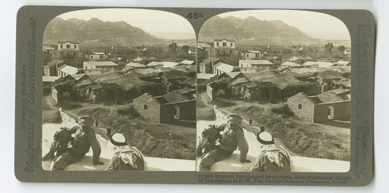 A view of the modern city of Jericho where it sits beneath the &quot;Mount of Temptation&quot; (Mount Quarantania).