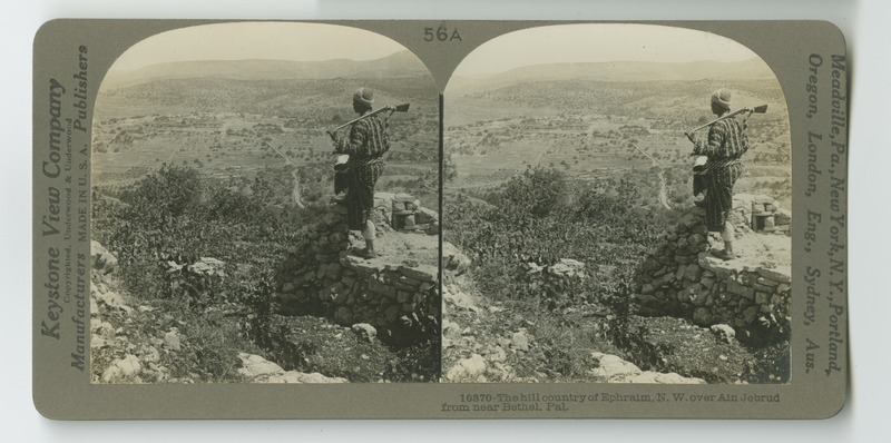 A man surveys the hilly landscape surrounding the town of Ein Yarbrud (Ain Jebrud) near Bethel.