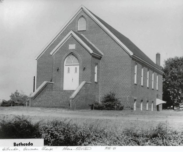 A photograph of the Bethesda Methodist Church building in Hartwell, Georgia.