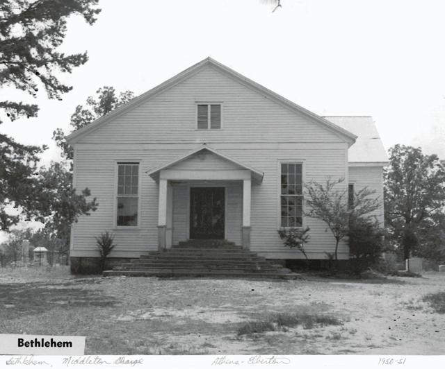 A photograph of the Bethlehem Methodist Church building near Elberton, Georgia.