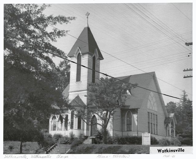 A photograph of the Watkinsville Methodist Church.