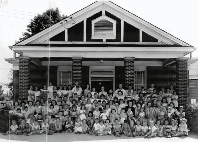 A photograph of an unidentified church gathering.
