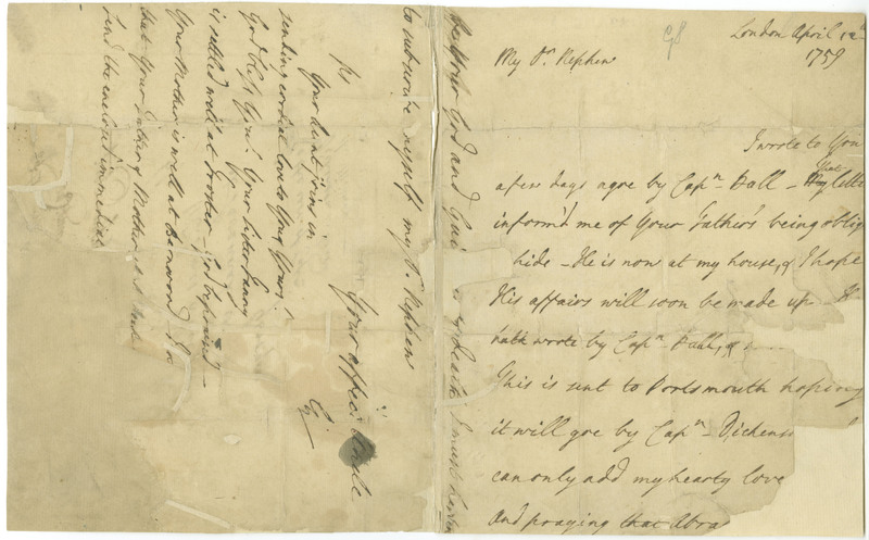 A letter from George Whitefield to his nephew, James Whitefield, updating him on his father, mother, and sister.