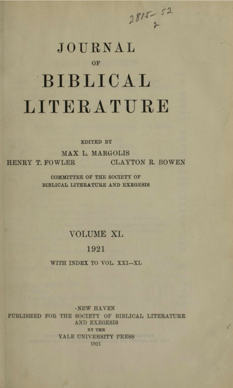 The proceedings of the fifty-sixth meeting of the Society of Biblical Literature and Exegesis held at General Theological Seminary on December 17, 1920.